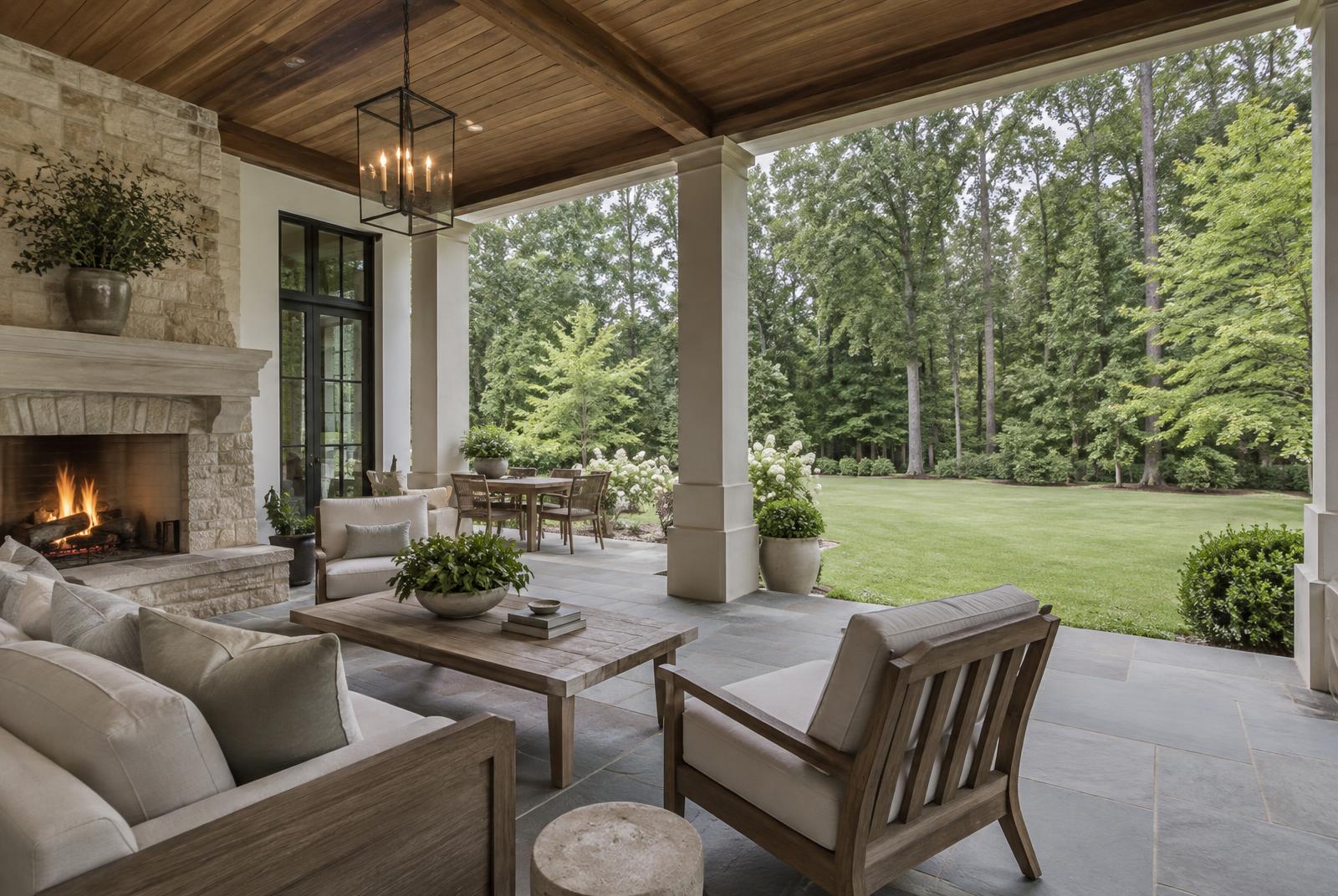 Covered outdoor living terrace.